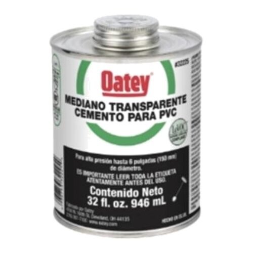OATEY Cemento etiqueta negra = 705 W-O, 2 oz. = 59 ml., cemento viscosidad mediana, color transparente, para PVC C40-C80 hasta 6 pulg. - 32433MX