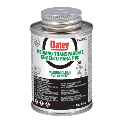 OATEY Cemento etiqueta negra = 705 W-O, 4 oz. = 118 ml., cemento viscosidad mediana, color transparente, para PVC C40-C80 hasta 6 pulg. - 32362MX