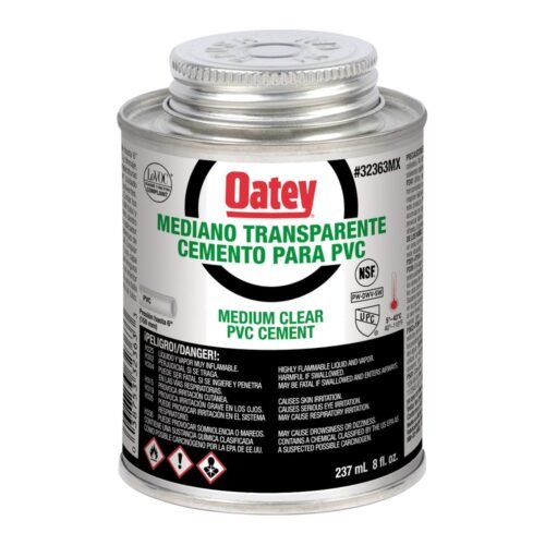 OATEY Cemento etiqueta negra = 705 W-O, 8 oz. = 236 ml., cemento viscosidad mediana, color transparente, para PVC C40-C80 hasta 6 pulg. - 32363MX