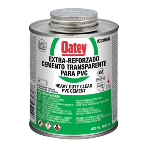 OATEY Cemento etiqueta verde = 717 W-O, 16 oz. = 473 ml., cemento viscosidad gruesa, color transparente, para PVC C40-C80 hasta 12 pulg. - 32346MX