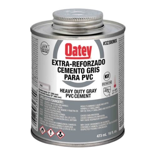OATEY Cemento etiqueta gris = 711 W-O, 16 oz. = 473 ml., cemento viscosidad gruesa, color gris, para PVC C40-C80 hasta 12 pulg. - 32380MX