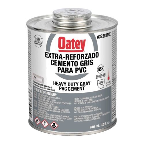 OATEY Cemento etiqueta gris = 711 W-O, 32 oz. = 946 ml., cemento viscosidad gruesa, color gris, para PVC C40-C80 hasta 12 pulg. - 32381MX