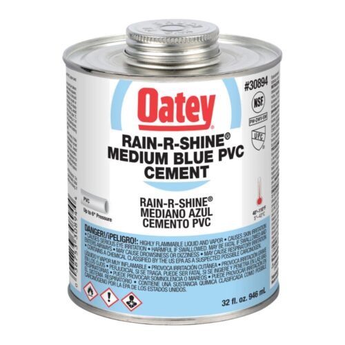 OATEY Cemento Rain-R-Shine = 725 W-O, 1 galon, cemento viscosidad mediana, color azul, para PVC C40-C80 hasta 6 pulg. - 32391MX