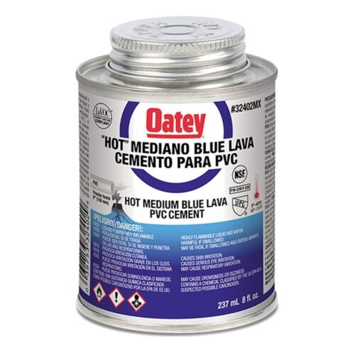 OATEY Cemento Blue Lava = 747W-O, 8 oz. = 236 ml., cemento viscosidad mediana, color azul, para PVC C40-C80 hasta 6 pulg. - 32402MX