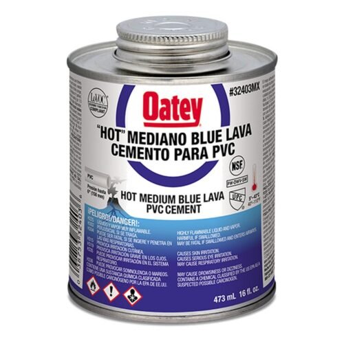OATEY Cemento Blue Lava = 747 W-O, 16 oz. = 473 ml., cemento viscosidad mediana, color azul, para PVC C40-C80 hasta 6 pulg. - 32403MX