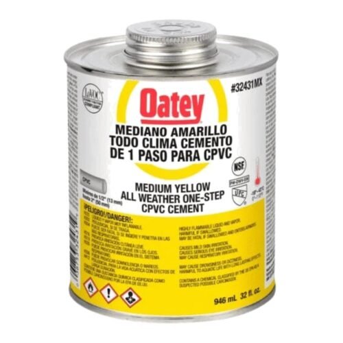 OATEY Cemento etiqueta amarilla = 32 oz. = 946 ml., cemento viscosidad mediana, color amarillo, para CPVC-CTS hasta 2 pulg. - 32431MX