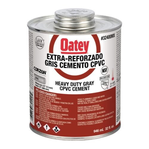OATEY Cemento etiqueta terracota = 714 W-O, 16 oz. = 473 ml., cemento viscosidad gruesa, color gris, para CPVC-C40", C80" hasta 12 pulg. - 32399MX