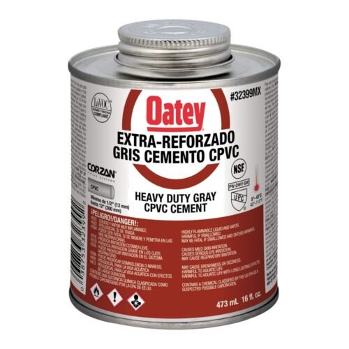 OATEY Cemento etiqueta terracota = 714 W-O, 32 oz. = 946 ml., cemento viscosidad gruesa, color gris, para CPVC-C-40", C80" hasta 12 pulg. - 32400MX